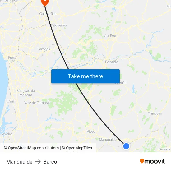 Mangualde to Barco map