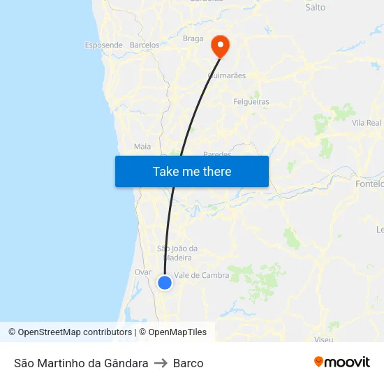São Martinho da Gândara to Barco map