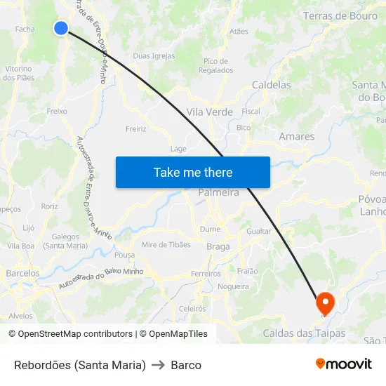 Rebordões (Santa Maria) to Barco map