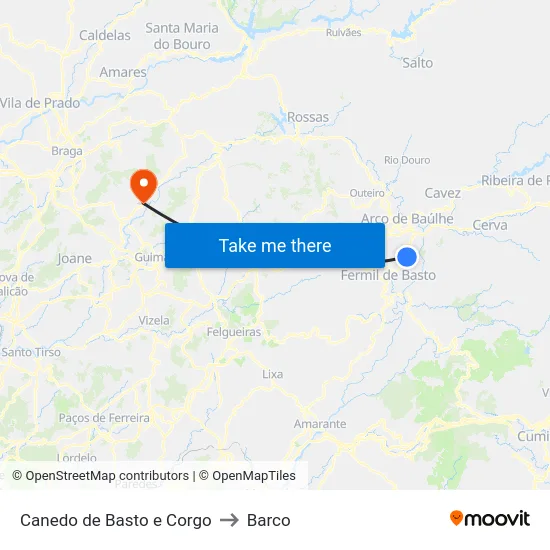 Canedo de Basto e Corgo to Barco map