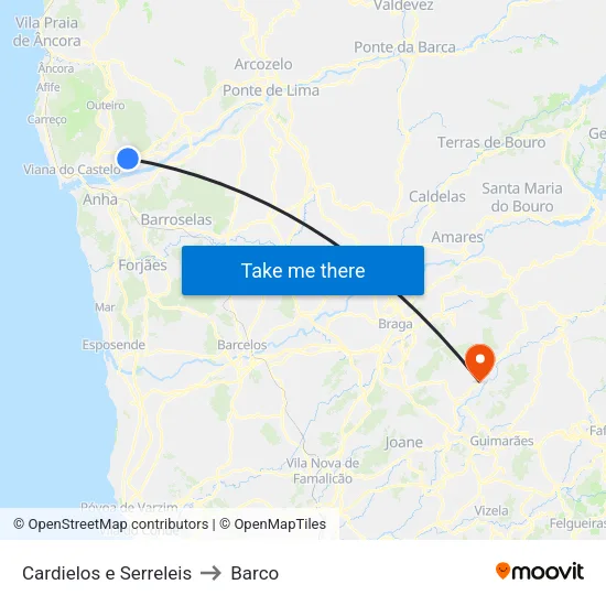 Cardielos e Serreleis to Barco map