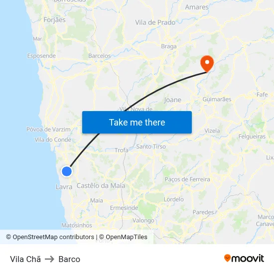 Vila Chã to Barco map