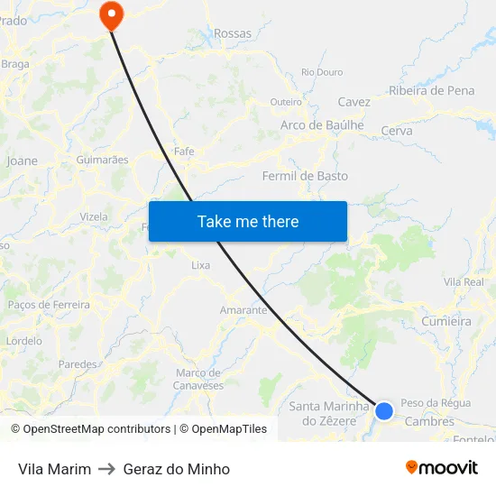 Vila Marim to Geraz do Minho map