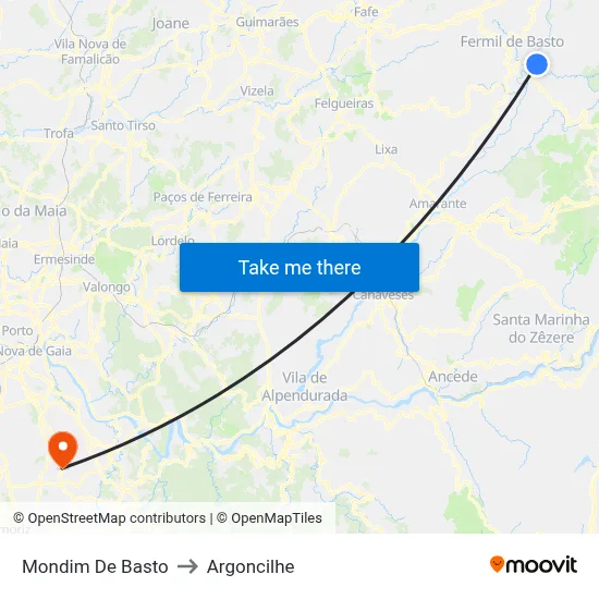 Mondim De Basto to Argoncilhe map