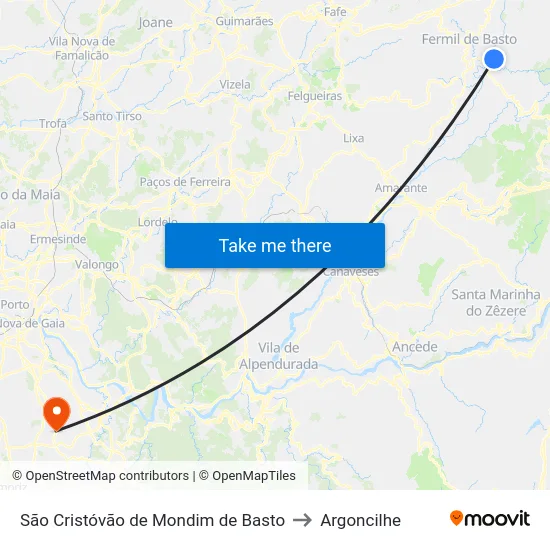 São Cristóvão de Mondim de Basto to Argoncilhe map