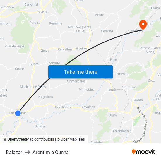 Balazar to Arentim e Cunha map