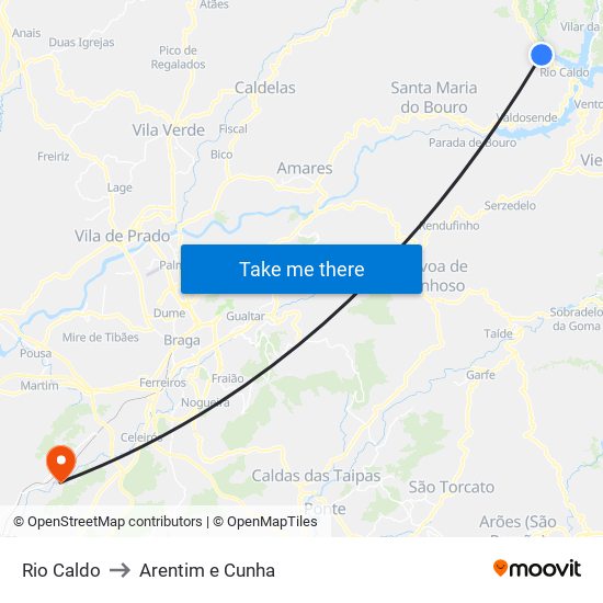 Rio Caldo to Arentim e Cunha map
