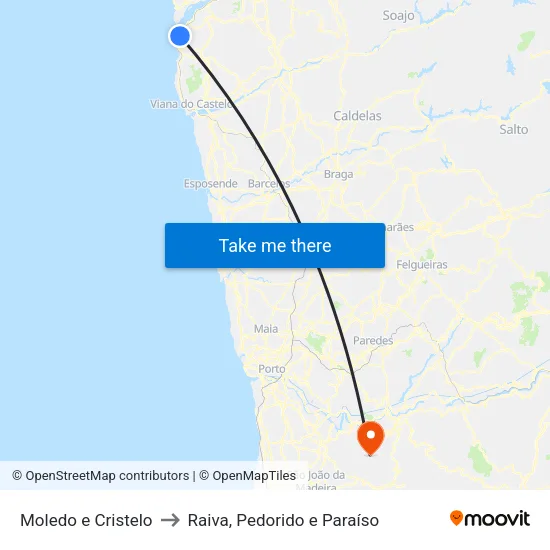 Moledo e Cristelo to Raiva, Pedorido e Paraíso map