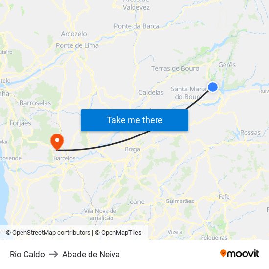 Rio Caldo to Abade de Neiva map