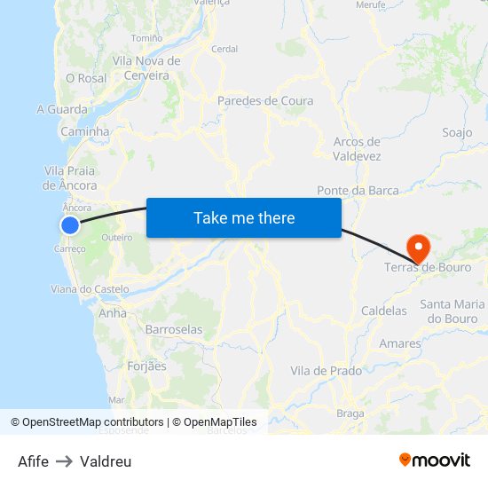 Afife to Valdreu map