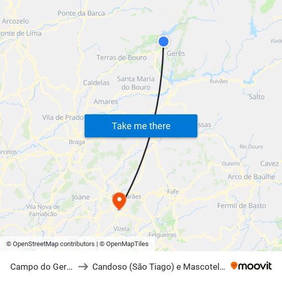 Campo do Gerês to Candoso (São Tiago) e Mascotelos map