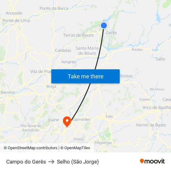 Campo do Gerês to Selho (São Jorge) map