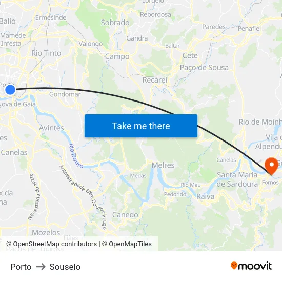 Porto to Souselo map
