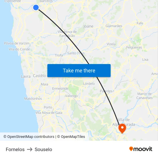 Fornelos to Souselo map