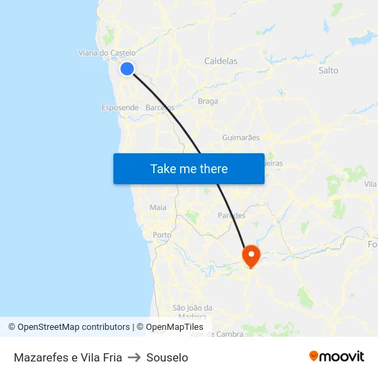 Mazarefes e Vila Fria to Souselo map