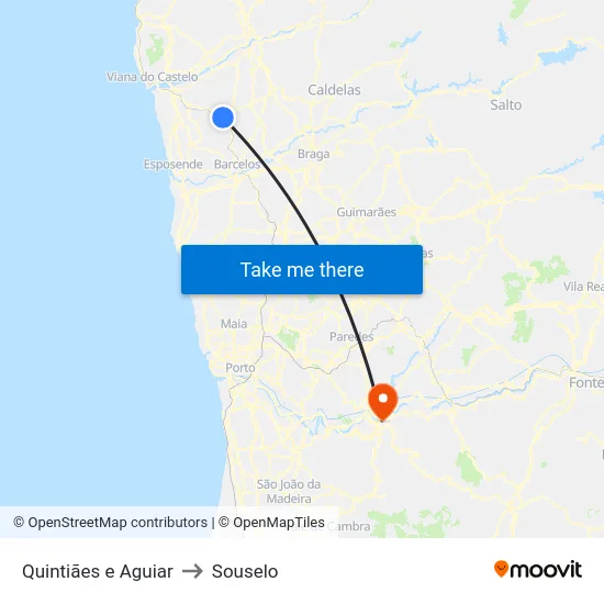 Quintiães e Aguiar to Souselo map