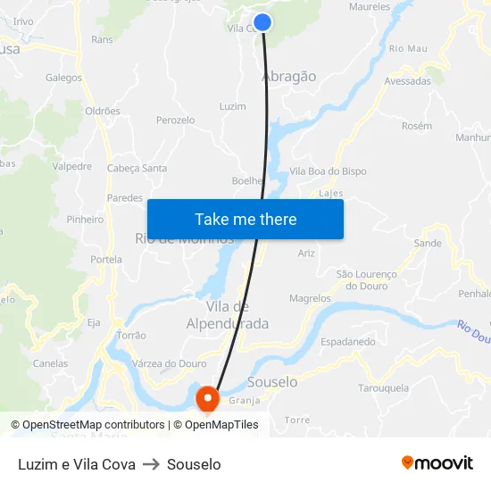 Luzim e Vila Cova to Souselo map