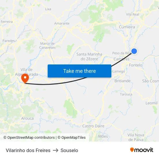 Vilarinho dos Freires to Souselo map