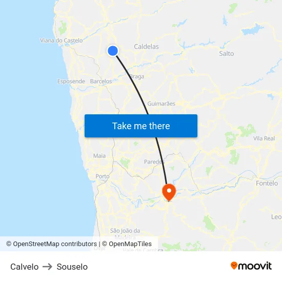Calvelo to Souselo map