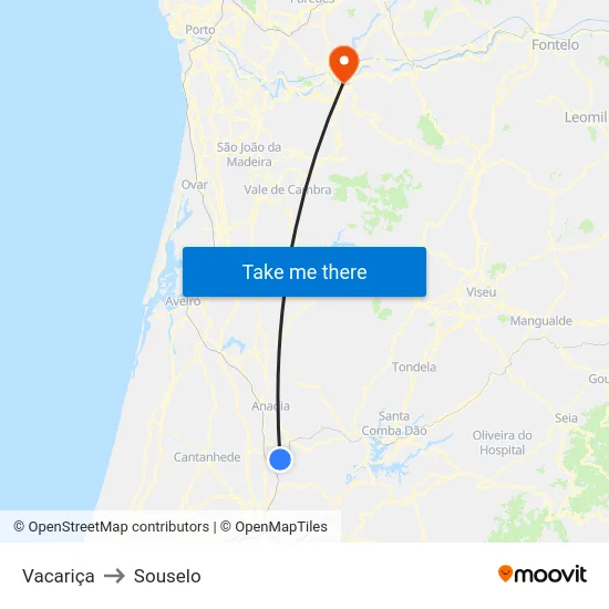 Vacariça to Souselo map