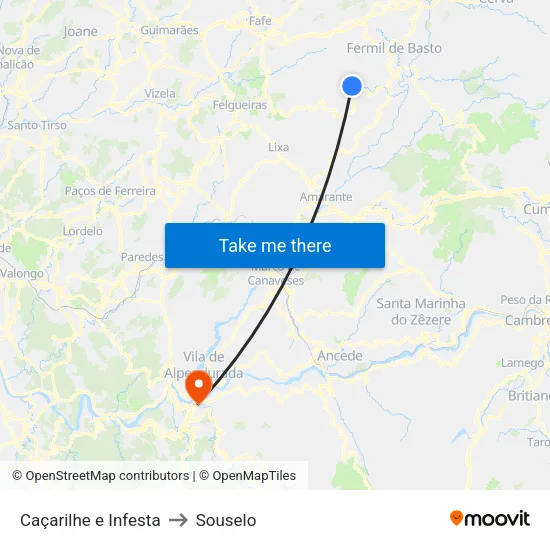 Caçarilhe e Infesta to Souselo map
