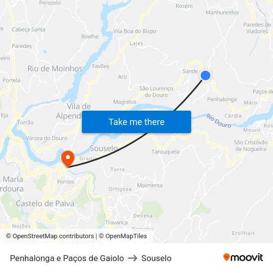 Penhalonga e Paços de Gaiolo to Souselo map