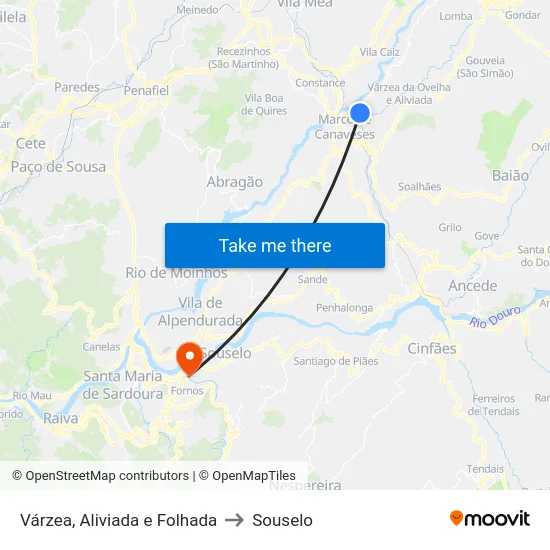 Várzea, Aliviada e Folhada to Souselo map