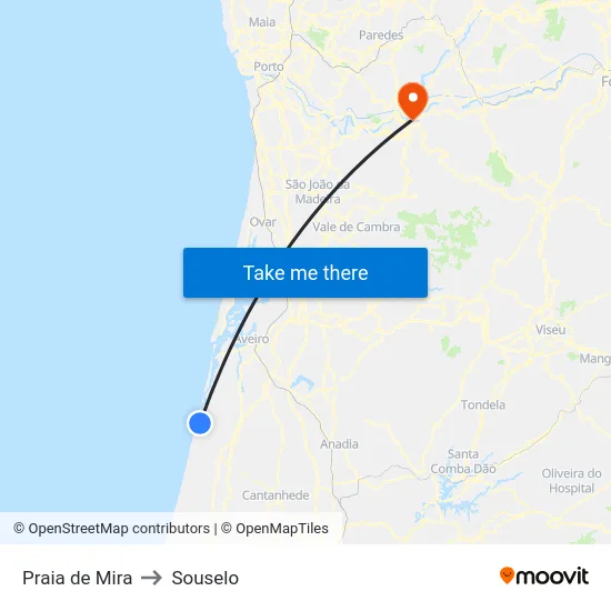 Praia de Mira to Souselo map
