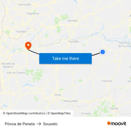 Póvoa de Penela to Souselo map