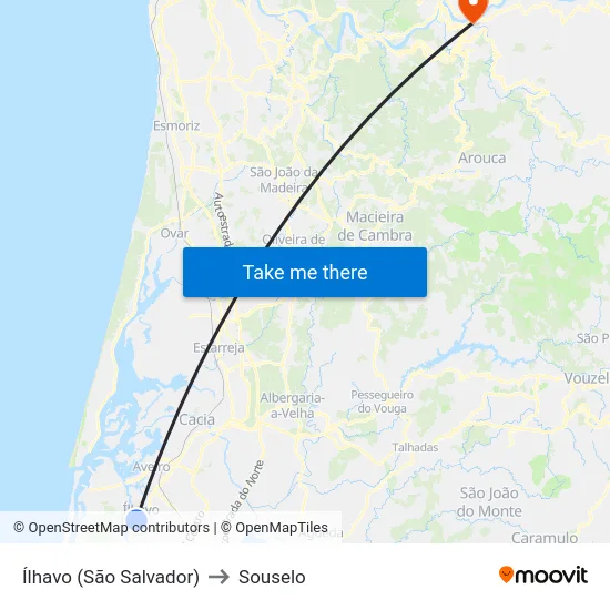 Ílhavo (São Salvador) to Souselo map