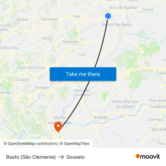 Basto (São Clemente) to Souselo map