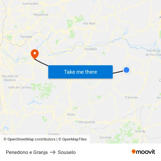 Penedono e Granja to Souselo map