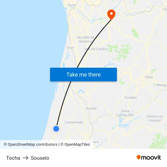 Tocha to Souselo map