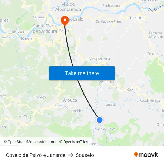Covelo de Paivó e Janarde to Souselo map