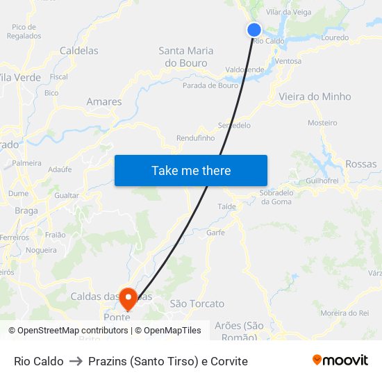 Rio Caldo to Prazins (Santo Tirso) e Corvite map
