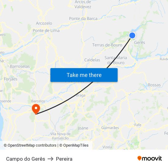 Campo do Gerês to Pereira map
