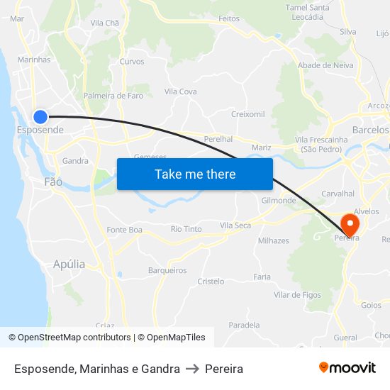 Esposende, Marinhas e Gandra to Pereira map