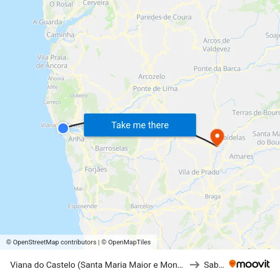 Viana do Castelo (Santa Maria Maior e Monserrate) e Meadela to Sabariz map
