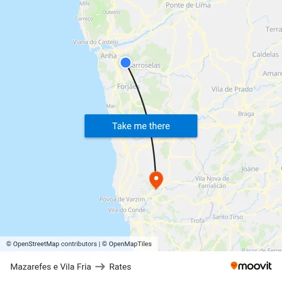 Mazarefes e Vila Fria to Rates map