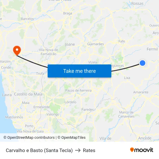 Carvalho e Basto (Santa Tecla) to Rates map