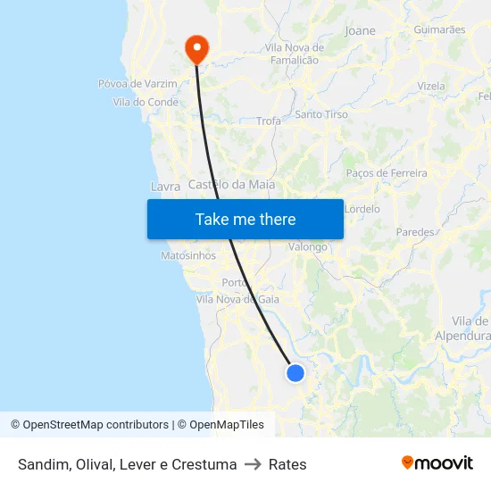 Sandim, Olival, Lever e Crestuma to Rates map
