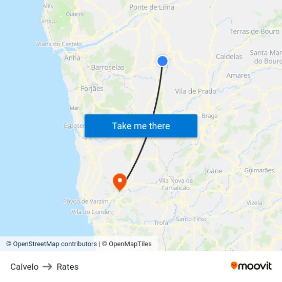 Calvelo to Rates map