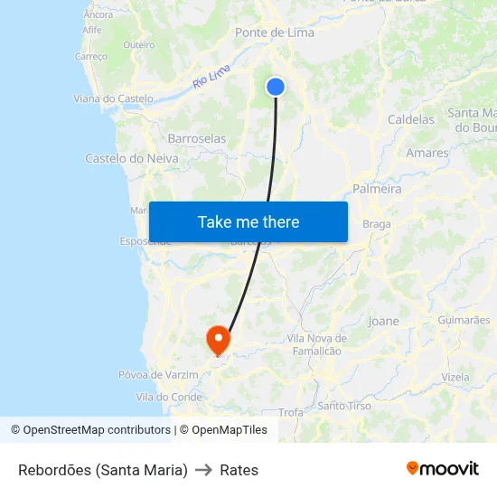 Rebordões (Santa Maria) to Rates map