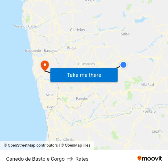 Canedo de Basto e Corgo to Rates map