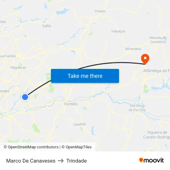 Marco De Canaveses to Trindade map