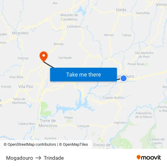 Mogadouro to Trindade map