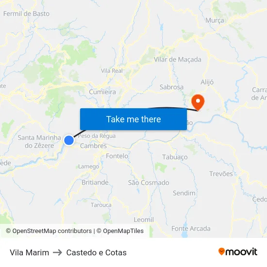 Vila Marim to Castedo e Cotas map