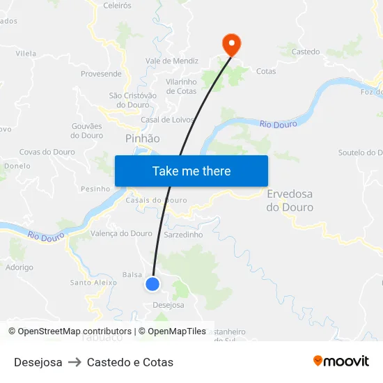 Desejosa to Castedo e Cotas map