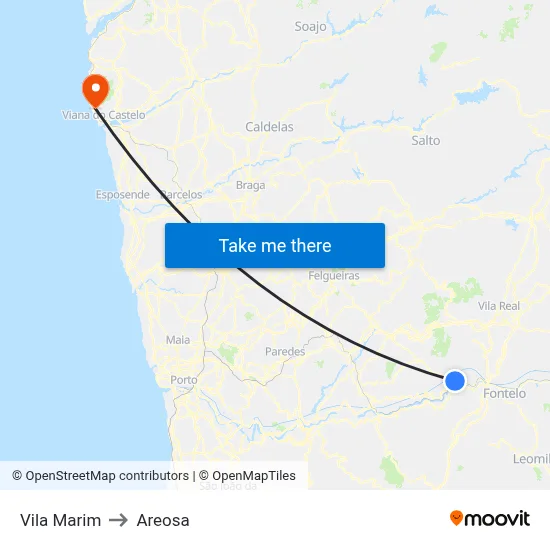 Vila Marim to Areosa map