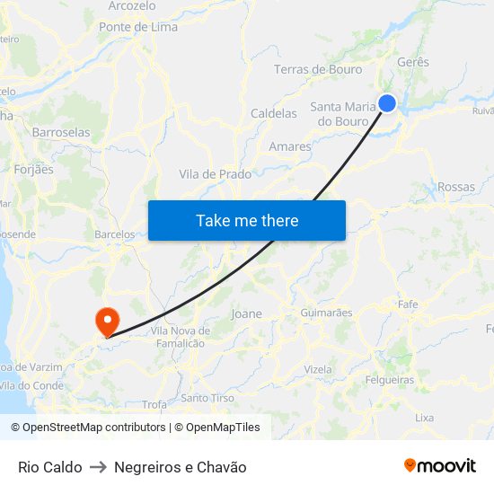 Rio Caldo to Negreiros e Chavão map